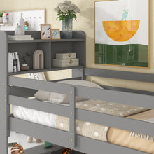 Load image into Gallery viewer, iRerts Wood Twin Bunk Bed, Twin Over Twin Bunk Beds with Bookcase Headboard, Can Be Converted into 2 Beds, Bunk Bed Twin Over Twin for Kids Teens Bedroom, No Box Spring Required, Grey

