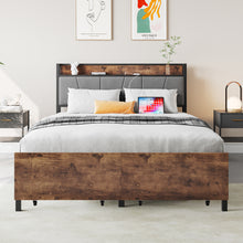 Load image into Gallery viewer, iRerts Metal Full Bed Frame with Storage Drawers, Full Size Platform  Bed Frame with Storage Headboard, Charging Station, Full Size Bed Frame No Box Spring Needed for Bedroom, Brown/Black
