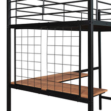 Load image into Gallery viewer, iRerts Metal Loft Bed with Desk, Twin Loft Bed Frame with Metal Grid for Kids Teens Adults, Twin Loft Bed with Ladder Guardrail, Loft Bed Frame Twin for Bedroom Dormitory, No Box Spring Needed, Black
