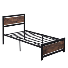 Load image into Gallery viewer, iRerts Bed Frame Twin Size with Wood Headboard and Footboard, Black Metal Twin Bed Frame with Slat Support, Industrial Twin Platform Bed Frame No Box Spring Needed for Bedroom
