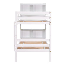Load image into Gallery viewer, iRerts Twin Over Twin Bunk Bed, Convertible to 2 Beds Wood Twin Bunk Bed for Kids Teens Adults, Bunk Bed Twin Over Twin with Bookcase Headboard, Safety Rail and Ladder, White
