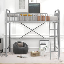 Load image into Gallery viewer, iRerts Silver Loft Bed Twin Size, Twin Metal Loft Bed for Kids Teens, Twin Size Loft Bed with Ladder, Full-Length Guardrails, No Box Spring Needed, Modern Twin Loft Bed for Bedroom, Dorm, Guest Room
