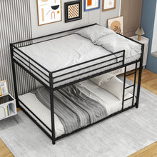 Load image into Gallery viewer, iRerts Metal Floor Bunk Bed, Full Over Full Low Bunk Bed for Kids Teens Adults, Full Over Full Bunk Bed with Ladder/Guardrails, Heavy Duty Full Bunk Bed for Bedroom Dorm, No Box Spring Needed, Black
