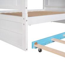 Load image into Gallery viewer, iRerts Full Over Full Bunk Bed with Trundle, Solid Wood Bunk Beds Full over Full with Storage Cabinet, Stairs and Ladders, Full Bunk Beds for Kids Teens Bedroom, White/Blue
