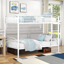 Load image into Gallery viewer, iRerts Twin Bunk Beds, Heavy Duty Twin Over Twin Metal Bunk Bed, Divided into Two Beds, Metal Bunk Bed Twin Over Twin with Safety Guard Rails, Bunk Beds for Kids Teens Adults Bedroom, White
