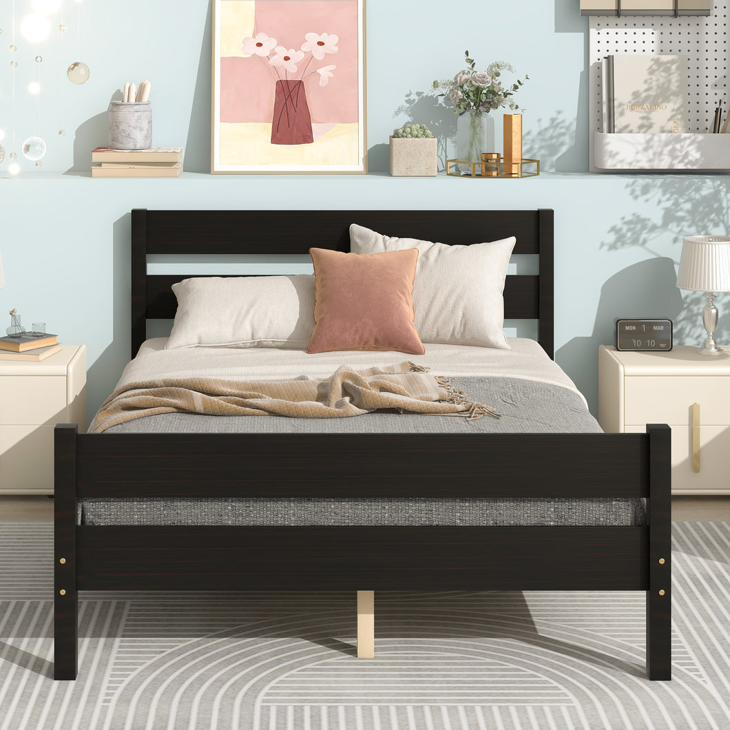 iRerts Wood Full Bed Frame, Espresso Full Platform Bed Frame with Headboard and Footboard, Modern Full Bed Frame No Box Spring Needed for Adults Teens Kids, Full Size Bed Frame with Wood Slat Support