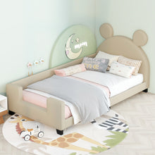 Load image into Gallery viewer, iRerts Twin Size Upholstered Daybed, Wooden Low Daybed Frame for Kids Teens with Cartoon Ears Headboard, Cute Kids Twin Bed Frame No Box Spring Needed, Twin Daybed Platform Bed Frame, Light Grey
