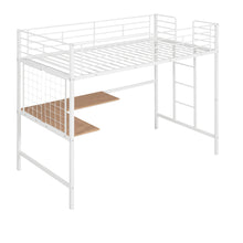 Load image into Gallery viewer, iRerts Twin Loft Bed Frame, Modern Twin Metal Loft Bed with Desk and Metal Grid, Twin Loft Bed with Ladder and Guardrail, No Box Spring Needed, Twin Size Loft Bed for Bedroom Apartment, White
