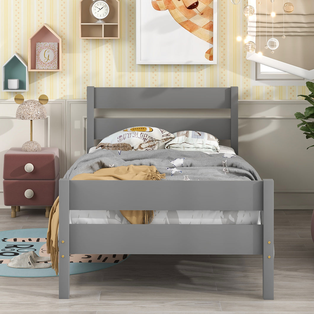 iRerts Twin Bed Frame, Wood Twin Platform Bed Frame with Headboard and Footboard, Modern Twin Size Platform Bed Frame with Slat Slats, Twin Size Bed Frame No Box Spring Needed for Bedroom, Grey