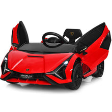 Load image into Gallery viewer, iRerts Black 12V Lamborghini SIAN Battery Powered Ride on Sports Cars for Kids Boys Girls Birthday Gifts, Ride on Toys with Remote Control, LED Headlights, Horn, Hydraulic Doors
