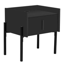 Load image into Gallery viewer, iRerts Side Table with Charging Station, Wood Nightstand with Drawer, USB Charging Ports and Black Handle, Modern Storage Bedside Table End Table for Bedroom Living Room, Black
