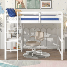 Load image into Gallery viewer, iRerts Wooden Loft Bed with Desk and Shelves, Full Loft Bed Frame for Kids Teens Adults, Full Loft Bed with Ladder and Guardrail, Loft Bed Frame Full for Bedroom Dormitory, No Box Spring Needed, White
