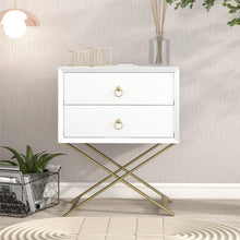 Load image into Gallery viewer, iRerts Side Table with Charging Station, Wood Nightstand with Drawers, USB Charging Ports and Golden Handle, Modern Storage Bedside Table End Table for Bedroom Living Room, White
