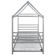 Load image into Gallery viewer, iRerts Twin Size Metal House Shape Bed Frame with Trundle, Modern Twin Platform Bed Frame with Metal Slats, Twin Bed Frame No Box Spring Needed, Twin Size Bed Frame for Kids Bedroom, Silver
