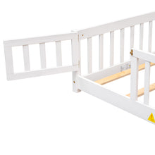 Load image into Gallery viewer, iRerts Twin Floor Bed Frame for Kids Toddlers, Wood Low Floor Twin Size Bed Frame with Fence Guardrail and Door, kids Twin Bed for Boys Girls, No Box Spring Needed, White
