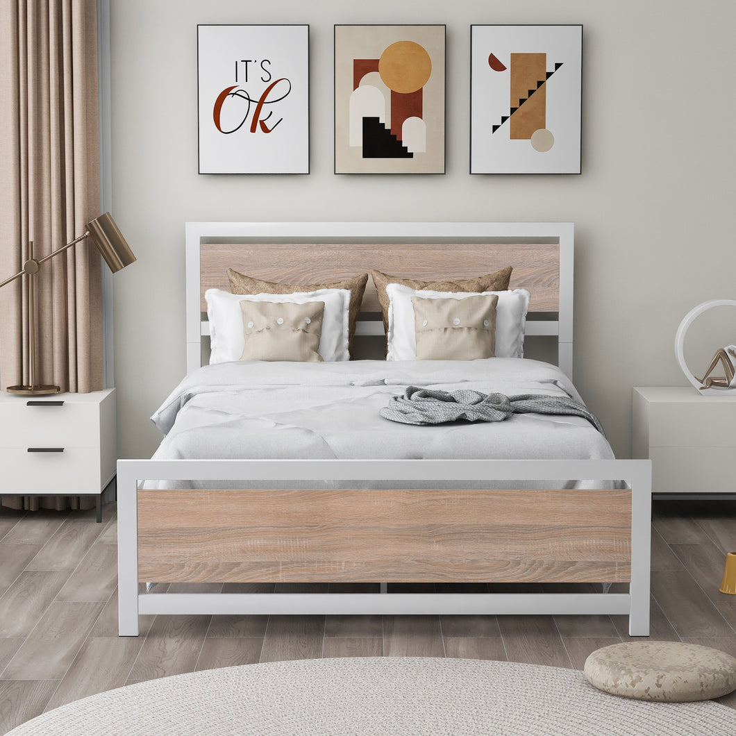 iRerts Full Bed Frame, Industrial Metal Full Platform Bed Frame, Full Size Bed Frames with Headboard, Footboard, Slat Support, Bed Frame Full Size for Bedroom, No Box Spring Needed, White