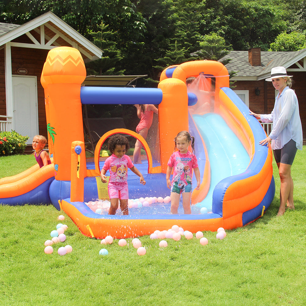iRerts Bounce House for Kids, Inflatable Bounce House with Blower, Bouncy Jumping House with Slide, Water Sprinkler, Climbing Wall, Carrying Bag, Outdoor Kids Jumping Castle for 3-12 Years Old Toys