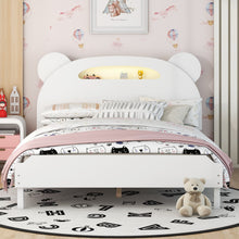 Load image into Gallery viewer, iRerts Kids Full Bed Frame, Wood Full Size Platform Bed Frame with Bear-shaped Headboard, Motion Activated Night Lights, Full Bed Frames for Girls Boys Bedroom, No Box Spring Needed, White

