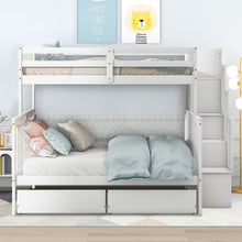 Load image into Gallery viewer, iRerts Twin Over Full Bunk Bed, Wood Bunk Beds Twin Over Full with 2 Drawers and Staircases, Convertible into 2 Beds, Bunk Beds for Kids Teens Adults, Bunk Bed for Bedroom, No Box Spring Needed, White
