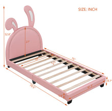 Load image into Gallery viewer, iRerts Twin Bed Frame, Cute Twin Size Upholstered Leather Platform Bed Frame with Rabbit Headboard, Twin Platform Bed Frame for Kids Teens, Platform Bed Twin for Bedroom, No Box Spring Needed, Pink

