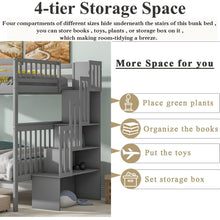 Load image into Gallery viewer, iRerts Full Over Full Bunk Bed, Wood Bunk Beds Full over Full with 2 Drawers and Staircases, Convertible into 2 Beds, Bunk Beds for Kids Teens Adults, Bunk Bed for Bedroom, No Box Spring Needed, Gray
