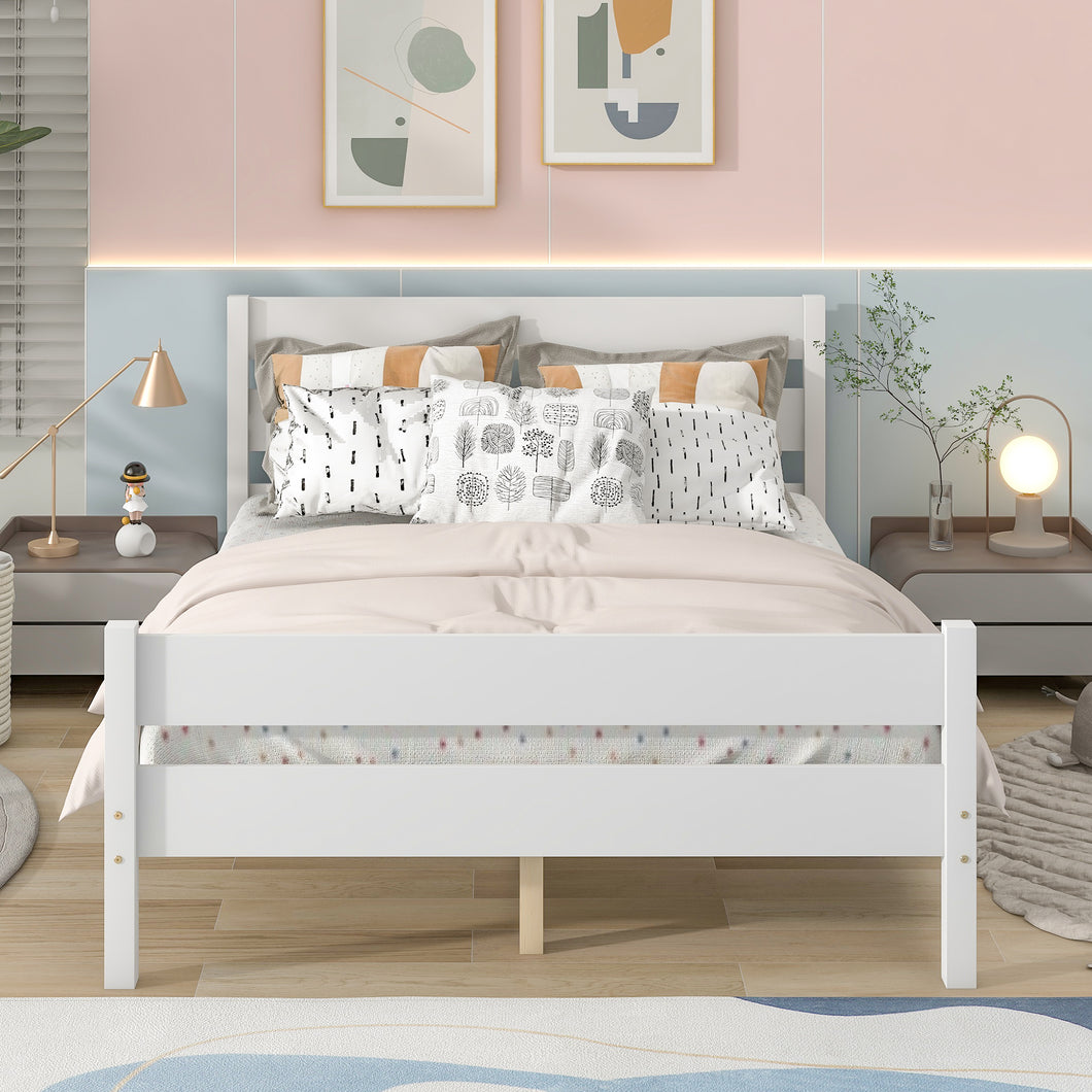 iRerts Wood Full Bed Frame, White Full Platform Bed Frame with Headboard and Footboard, Modern Full Bed Frame No Box Spring Needed for Adults Teens Kids, Full Size Bed Frame with Wood Slat Support