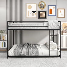 Load image into Gallery viewer, iRerts Full Over Full Bunk Bed, Metal Floor Bunk Bed Full Over Full with Ladder and Safety Guardrails, Heavy Duty Full Over Full Low Bunk Bed or Kids Teens Adults Bedroom, No Box Spring Needed, Black
