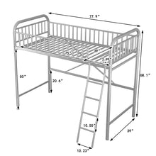 Load image into Gallery viewer, iRerts Twin Size Loft Bed, Metal Loft Bed Twin for Kids Teens Adults, Twin Loft Bed with Ladder and Full-Length Guardrail, Twin Metal Loft Bed for Bedroom Dorm Guest Room, No Box Spring Needed, Silver
