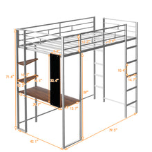 Load image into Gallery viewer, iRerts Loft Bed with Desk and Shelves, Metal Loft Bed Twin for Kids Teens Adult, Twin Size Loft Bed with Safety Guardrail, Modern Silver Loft Bed Twin for Dorm Bedroom Guest Room, No Box Spring Needed

