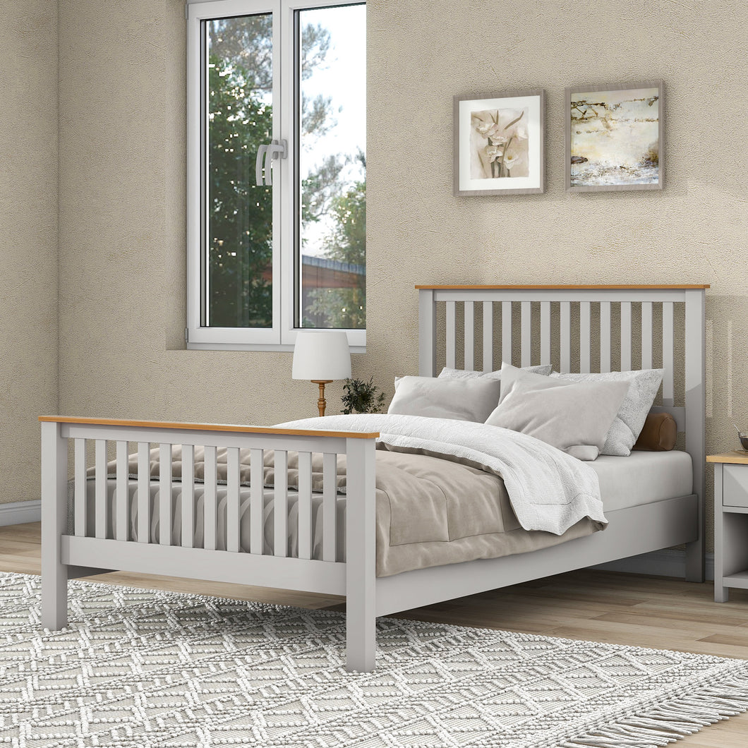 iRerts Full Platform Bed Frame with Headboard and Footboard, Solid Wood Bed Frames Full Size with Slats Support, Oak Top, Modern Full Bed Frame No Box Spring Needed for Kids Adults, Country Gray