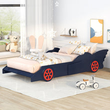 Load image into Gallery viewer, iRerts Twin Size Race Car Bed Frame with Wheels, Wood Twin Platform Bed Frame with Support Slats, Twin Bed Frame for Kids Boys Girls Teens Bedroom, No Box Spring Needed, Blue/Red

