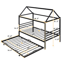 Load image into Gallery viewer, iRerts Twin Size Metal House Shape Bed Frame with Trundle, Modern Twin Platform Bed Frame with Metal Slats, Twin Bed Frame No Box Spring Needed, Twin Size Bed Frame for Kids Bedroom, Black
