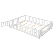 Load image into Gallery viewer, iRerts Full Floor Bed Frame for Kids Toddlers, Wood Low Floor Full Size Bed Frame with Fence Guardrail and Door, kids Full Bed for Boys Girls, No Box Spring Needed, White
