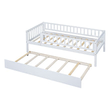 Load image into Gallery viewer, iRerts Daybed with Trundle Included, Wood Twin Daybed Frame for Kids Teens Adults, Twin Size Daybed Frame with Fence Guardrails, Twin Size Platform Bed Frame for Bedroom, No Box Spring Needed, White

