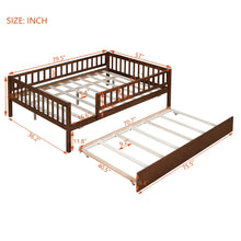 Load image into Gallery viewer, iRerts Daybed with Trundle Included, Wood Full Daybed Frame for Kids Teens Adults, Full Size Daybed Frame with Fence Guardrails, Full Size Platform Bed Frame for Bedroom, No Box Spring Needed, Walnut
