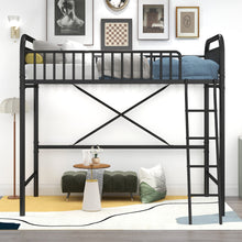 Load image into Gallery viewer, iRerts Black Loft Bed Twin Size, Twin Metal Loft Bed for Kids Teens, Twin Size Loft Bed with Ladder, Full-Length Guardrails, No Box Spring Needed, Modern Twin Loft Bed for Bedroom, Dorm, Guest Room

