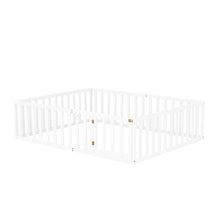 Load image into Gallery viewer, iRerts Queen Floor Bed Frame for Kids Toddlers, Wood Montessori Low Floor Queen Size Bed Frame with Fence Guardrail and Door, kids Queen Bed for Boys Girls, Spring Needed, White
