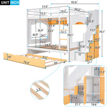 Load image into Gallery viewer, iRerts Full Over Full Bunk Bed with Trundle, Solid Wood Bunk Beds Full over Full with Storage Cabinet, Stairs and Ladders, Full Bunk Beds for Kids Teens Bedroom, White/Yellow
