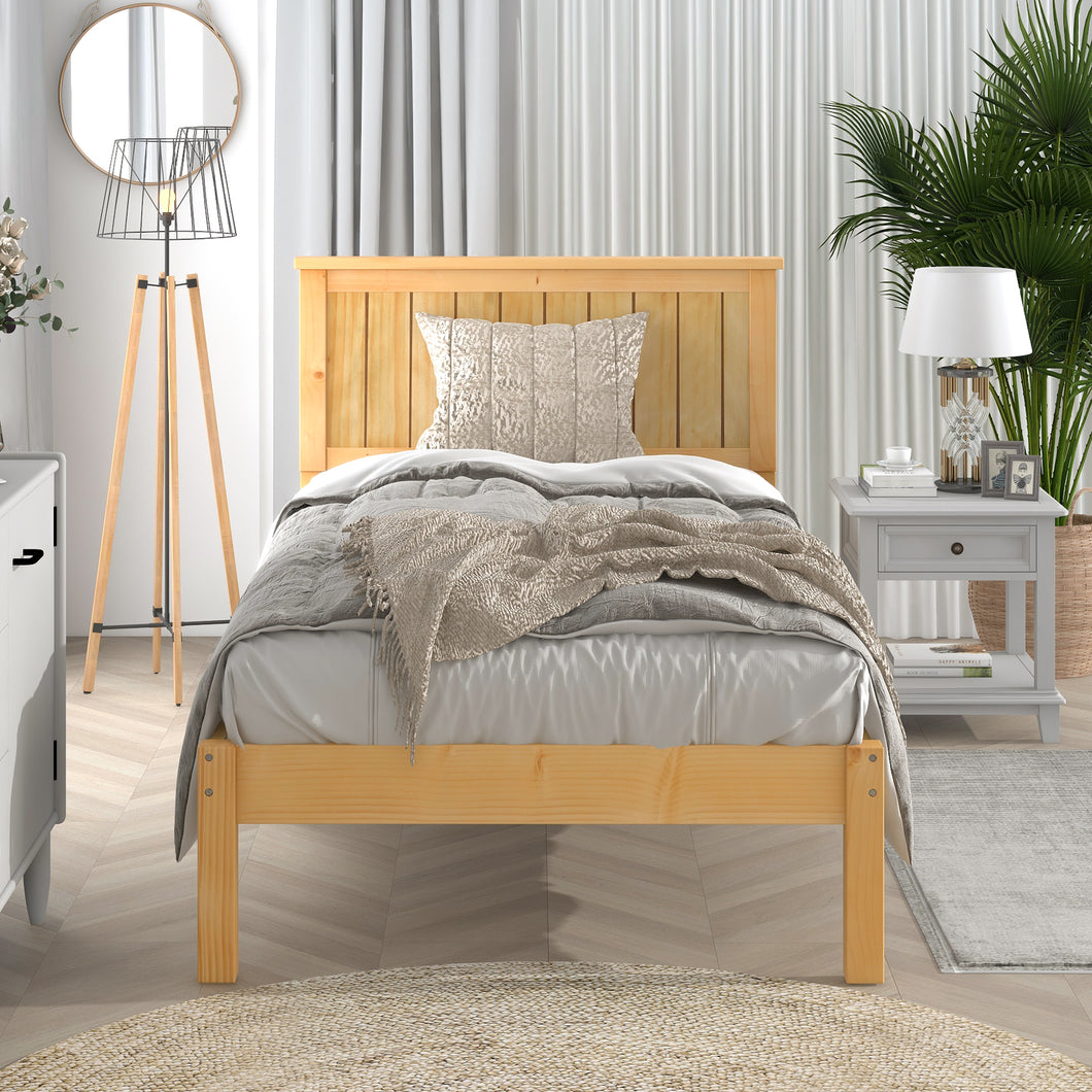 iRerts Wood Twin Bed Frame, Twin Platform Bed Frame with Headboard, Modern Twin Size Platform Bed Frame with Slat Support, Twin Size Bed Frame No Box Spring Needed for Bedroom Apartment, Natural
