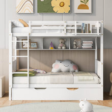 Load image into Gallery viewer, iRerts Twin Over Twin Bunk Bed with Trundle, Wood Twin Bunk Bed with Shelves for Kids Teens Adults, Separable Bunk Bed Twin Over Twin Convertible to 3 Twin Beds, Modern Bunk Bed for Bedroom, White
