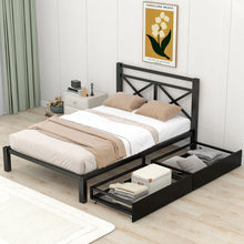 Load image into Gallery viewer, iRerts Metal Twin Platform Bed Frame with Storage Drawers, Modern Twin Bed Frame with Headboard for Adults Kids Teens, Metal Slats Twin Size Bed Frames for Bedroom, No Box Spring Needed, Black
