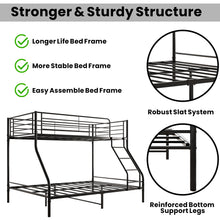 Load image into Gallery viewer, Twin over Full Bunk Bed for Adults Teens Kids, iRerts Industrial Metal Bunk Beds Twin over Full, Twin over Full Bunk Bed with Safety Guardrail, No Box Spring Needed, Space-Saving, Black
