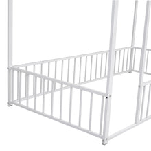Load image into Gallery viewer, iRerts Twin Bed Frame Floor Bed, Metal Kids Twin Bed Frame with House Roof Frame, Floor Twin Bed Frame for Toddlers Girls Boys Bedroom, House Floor Bed Frame with Fence Guardrails, White
