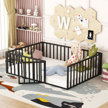 Load image into Gallery viewer, iRerts Full Floor Bed Frame, Metal Full Size Montessori Floor Bed Frame with Fence and Door, Kids Toddler Floor Bed Frame Full Size for Girls Boys, Twin Bed Frame without Bed Slats, Black
