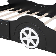 Load image into Gallery viewer, iRerts Race Car Shaped Full Bed Frame, Wood Full Platform Bed Frame for Kids Toddlers, Children Full Size Platform Bed with Wheels, Wooden Slats, No Box Spring Needed, Black
