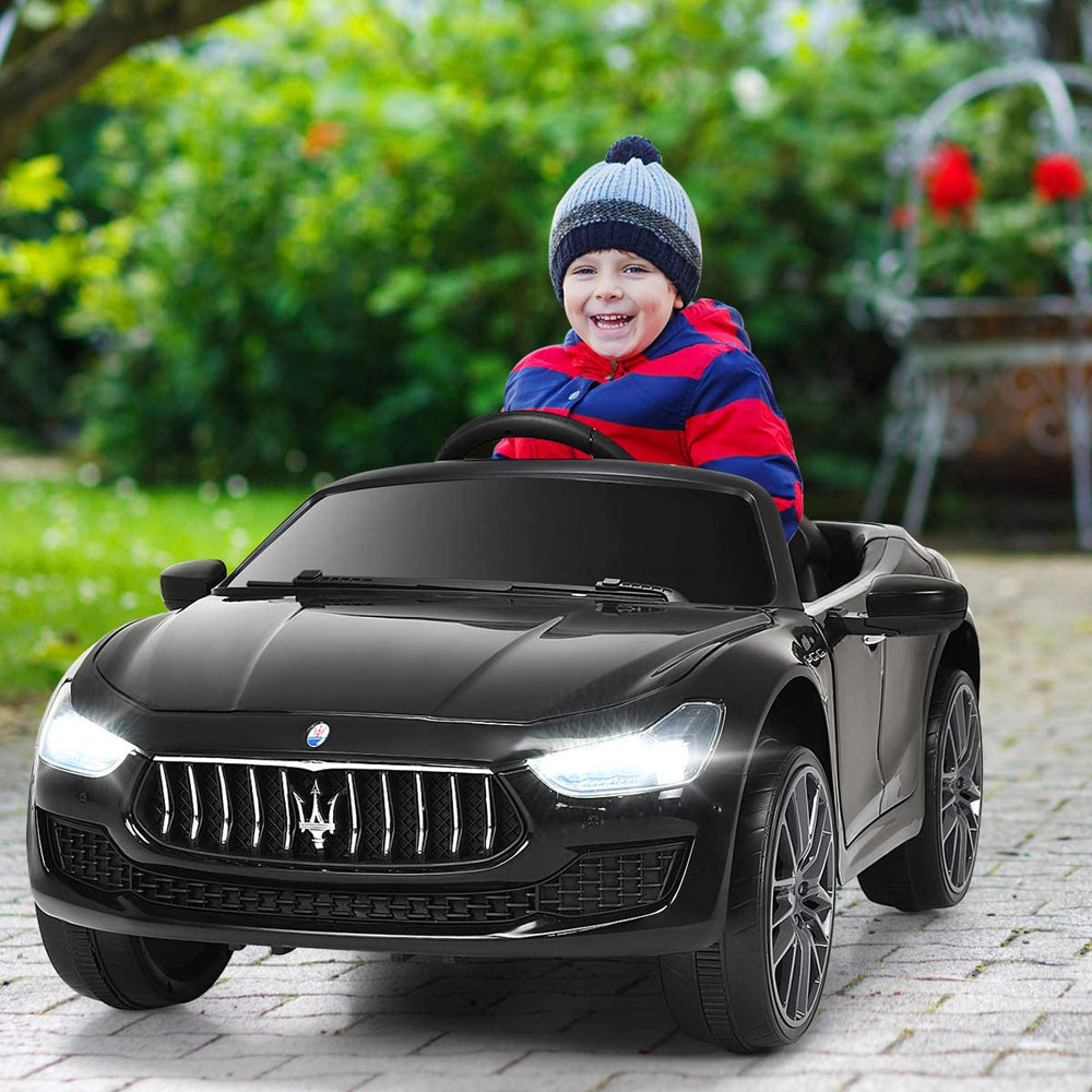 iRerts Black 12V Maserati Battery Powered Ride on Cars Toys with Remote Control, LED Headlights, Music, Horn for Kids Boys Girls Birthday Gifts