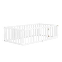 Load image into Gallery viewer, iRerts Twin Floor Bed Frame for Kids Toddlers, Wood Montessori Low Floor Twin Size Bed Frame with Fence Guardrail and Door, kids Twin Bed for Boys Girls, Spring Needed, White
