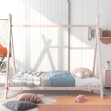 Load image into Gallery viewer, iRerts Metal Twin Size House Bed Frame, Kids Twin Bed Frame with Metal Slats, Kids Toddlers Tent Bed Frame Twin Size for Boys Girls, Twin Bed Frame No Box Spring Needed for Bedroom, Pink
