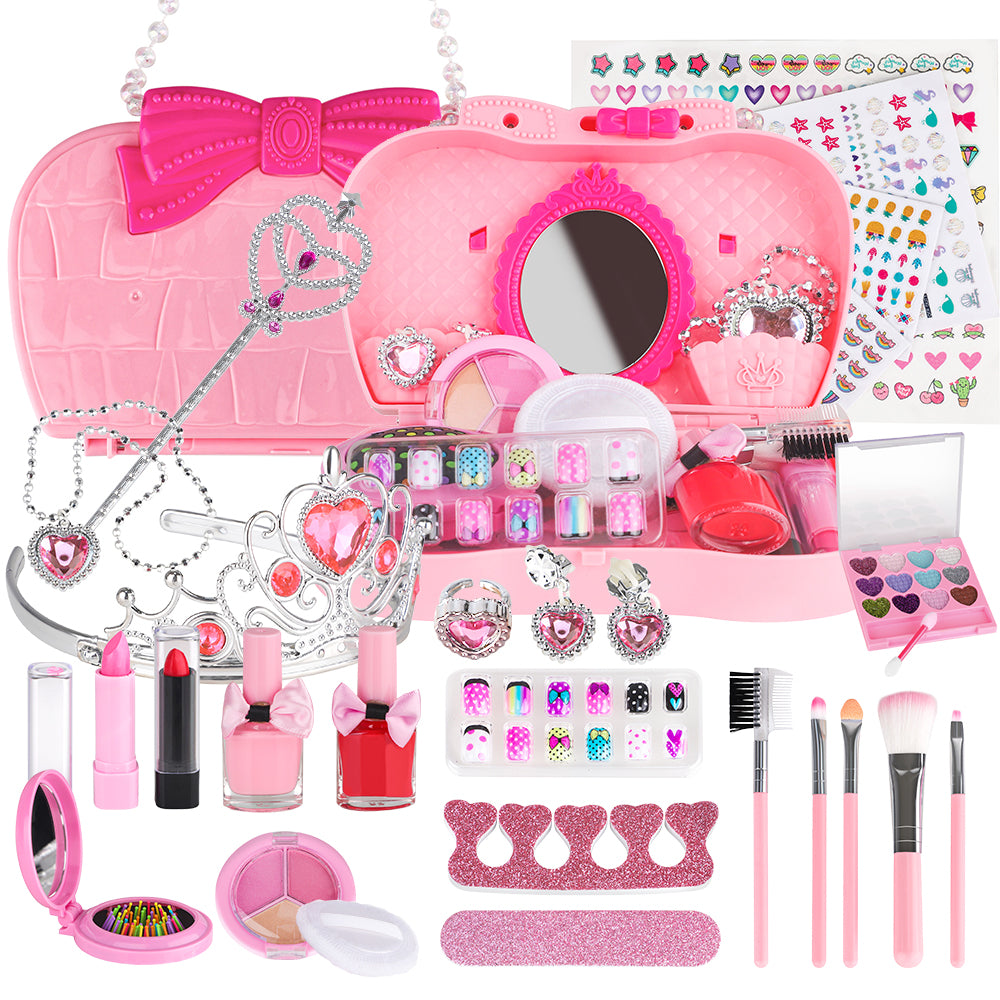 iRerts 26 Pcs Girls Makeup Set, Kids Makeup Kit for Girls with Cosmetic Case, Crown, Little Girls Toddlers Dress up Set, Kids Real Washable Makeup Kit Cosmetics Toys for 3-9 Years Old Birthday Gift