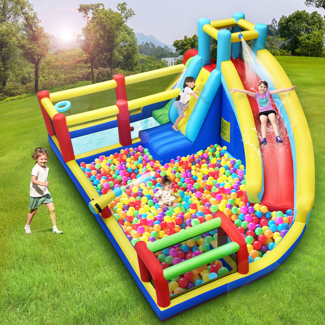 iRerts Bounce House for Kids, Outdoor Bouncy House with Blower, Inflatable Slide Bouncer with Splash Pool, Climbing Wall, Basketball Rim, Soccer Goal, Water Sprinkler, Outdoor Toys for 3-12 Years Old